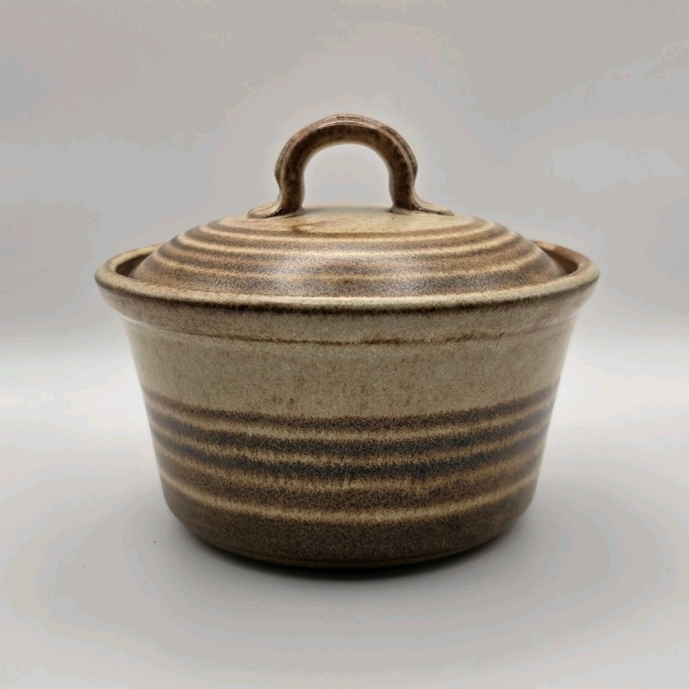 Reynolds Studio Art Pottery Lidded Crock Bowl Handcrafted Stoneware Rustic